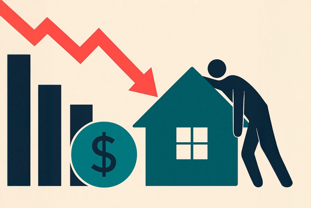 Мінімалістичне ілюстративне зображення, що символізує фінансові труднощі та ризик втрати житла.